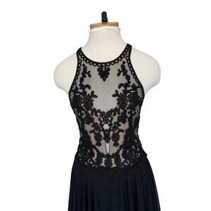 Beaded Black Gown Juniors Size 7/8 Prom Formal Maxi Mesh Bodice